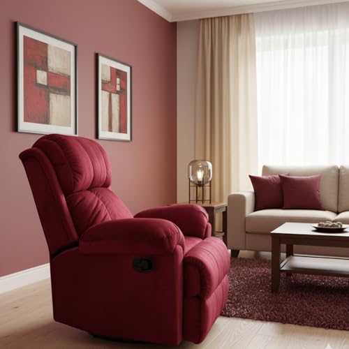 Image of Fabric Livo Recliner Sofa Chair Single Seater for Living Room, Office Manual Push Back Recliner Sofa Chair with Cushioned Armrest & Back Support (Maroon)