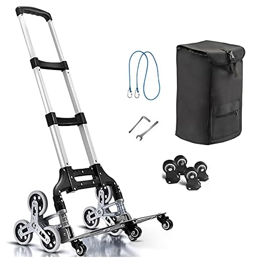 Hand Truck Stair Climber Shopping Folding Grocery Cart with TPR Wheels, Heavy-Duty Lightweight Trolley with Removable Waterproof Canvas Bag, Aluminum Alloy Luggage Package Delivery