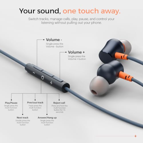 Image of Noise Chord 100 Type-C Wired Earphones | 10mm Driver | Deep Bass | in-Line Mic with Voice Assistant | Multifunctional Controls - Midnight Blue