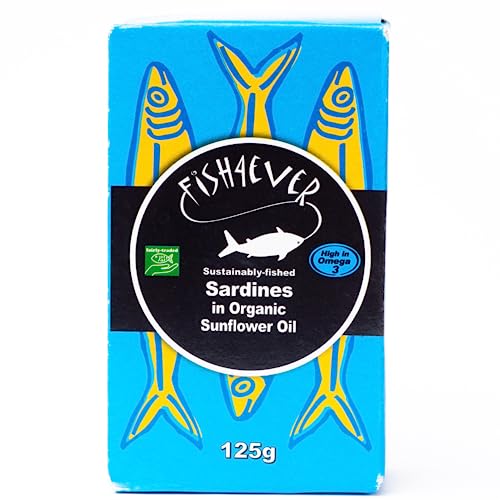 Fish 4 Ever - 10x 120g Whole Sardines In Organic Sunflower Oil - Sustainably Fished. Tin Canned Food Rich In Omega-3. Great With Fresh Bread, Pasta, And Salads (Pack Of 10)