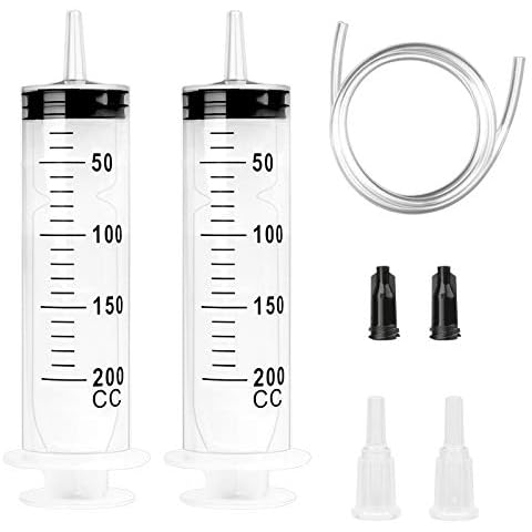 2Pcs Large Syringe Tubing Great Plastic Syringe Disposable Syringe with Tube and Plug and Dredge Tube for Lab Experiments Industrial Use Hydroponics Nutrient Pet Plant Feeding (200ml) Cover