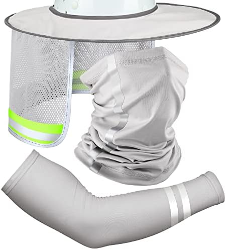 SATINIOR 3 Pieces Hard Hat Sun Shade Bandana Headband Sun Face Scarf, UV Sun Protection Arm Sleeves with Reflective Strap (Light Gray)