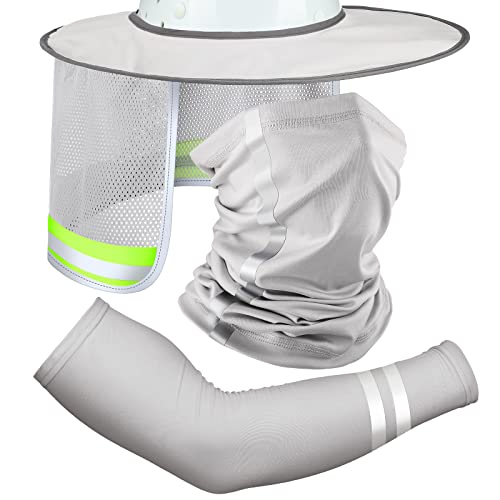 Satinior 3 Pieces Hard Hat Sun Shade Bandana Headband Sun Face Scarf, Uv Sun Protection Arm Sleeves With Reflective Strap (Light Gray) #TOP7
