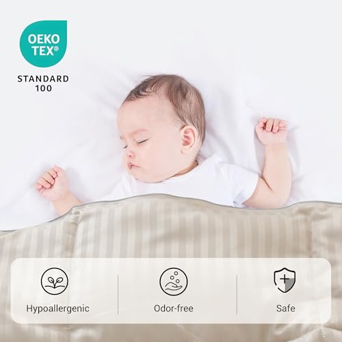 Image of ZPECC Toddler Down Alternative Comforter, 39x47 Hypoallergenic Baby Blanket Quilt, Soft Breathable Lightweight All Season Kids Duvet Insert for Crib Stroller Cot Daycare, Cream Stripe