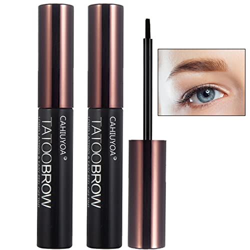 CAHIUYOA 2PCS Peel Off Tattoo Eyebrow Gel, Long-Lasting Waterproof Eyebrow Tattoo Makeup，Natural Elegant Eyebrow Tattoo Peel Off For All Types Of Eyebrows(Brown)