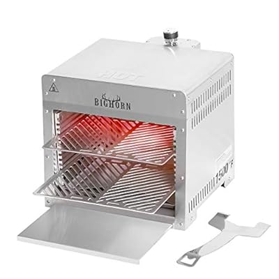 BIG HORN OUTDOORS Portable Infrared Broiler Propane Gas Grill, 1500 Degree Stainless Steel Tabletop Quick Cooking Steak Grill for Meat, Seafood, Veggies
