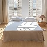 BISELINA French Linen Bed Skirt with Pleated Corner 18-Inch Tailored Drop Natural Flax Cotton Blend Basic Dust Ruffle Soft Cozy Farmhouse Bedding (18