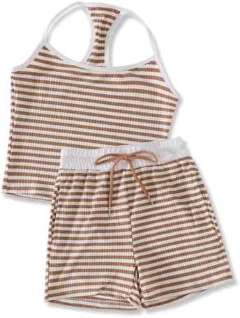 Size 7-14Y Girls Clothes 2 Piece Outfits Striped Tank Top Drawstr...