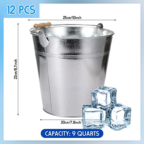 Image of Didaey 12 Pcs 9 Quart Large Galvanized Metal Buckets with Handle Inch Heavy Duty Stainless Steel Pails Round Pail for Party Wedding, Crafts, Utensils, Table Centerpieces (Silver)