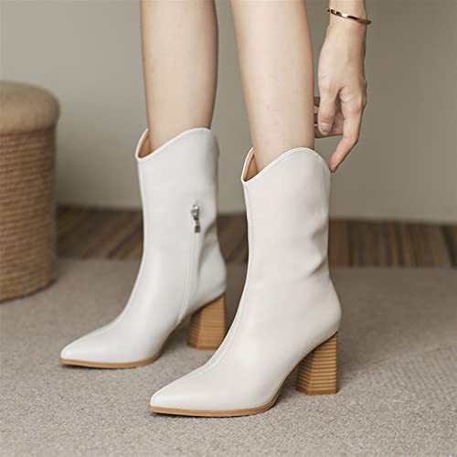 Bottes en cuir beige à talons hauts pointus grande taille 3,5 UK