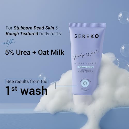 Image of SEREKO 5% Urea & Oat Milk Body Wash 30ML | For Strawberry skin, De-tan, Body-acne| Body Wash for Men & Women | AHA BHA free, paraben free, SLS free | Gentle Exfoliating | Very dry & flaky skin