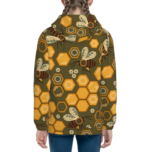 Bees and Honeycombs Kids Pullover Hoodies Boys Sweatshirts Girls Athletic Clothes with Pocket4