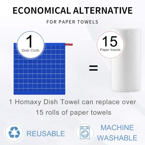 Image of Homaxy 100% Cotton Terry Kitchen Dish Cloths, 12 Pack, Blueberry | Ultra Soft and Absorbent, Suitable for Drying and Washing Dishes