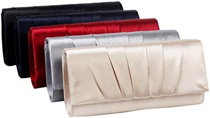 Damara Womens Satin Pleated Clutch Bag Wedding Bridal Prom Evening Handbag,Navy Blue image 4