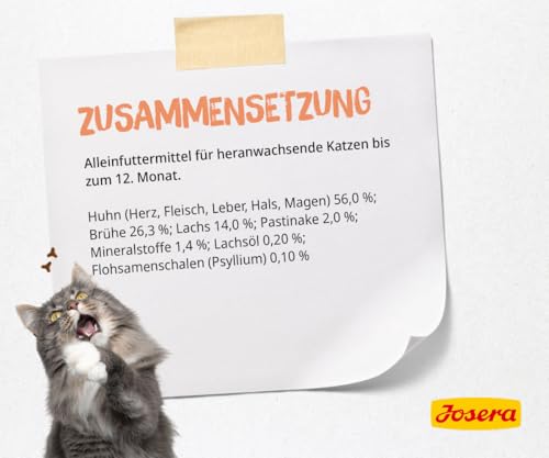JOSERA Nassfutter Kitten Salmon (6 x 200 g) | Kitten | Premium Katzenfutter nass für wachsende Katzen | Lachs & Pastinake | mit Lachsöl | getreidefrei | Anti-Haarballen | Alleinfutter | 6er Pack