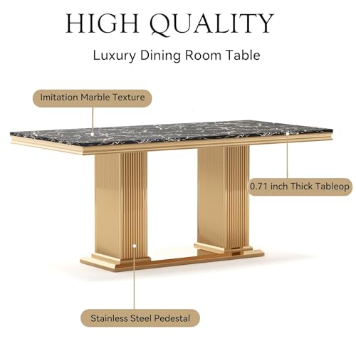 Marble-Dining-Table-Set-for-6-Rectangular-70-Dining-Room-Table-with-6-Black-Dining-Chairs-BlackGold-Dining-Table-with-Faux-Marble-Top-Large-Dining-Table-and-Chairs-Set-for-Home-Furniture Marble Dining Table Set for 6 Rectangular 70 Dining Room Table with 6 Black Dining Chairs BlackGold Dining Table with Faux Marble Top Large Dining Table and Chairs Set for Home Furniture