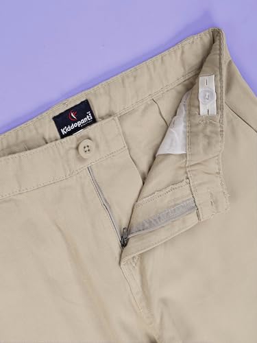 Image of KiddoPanti Boys 100% Cotton Twill Chinos Pant | Comfortable Regular Fit | 2 Side Pocket, 2 Back Pocket | Ankle Length | Back Elasticated Waistband with Button Zip Open Fly