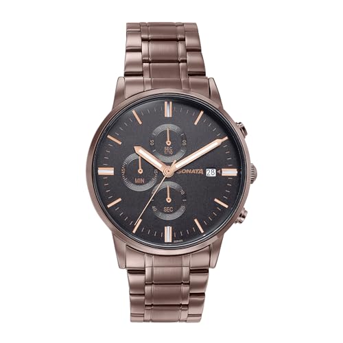 Sonata Wedding Edit Quartz Multifunction Black Dial Stainless Steel Strap Watch for Men