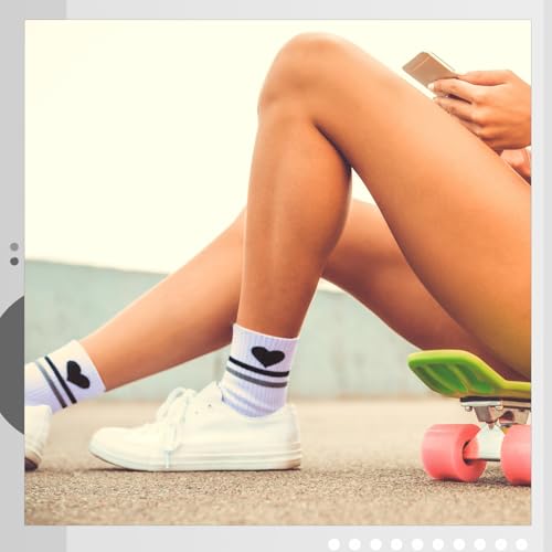 Smivyhp 6 Paar Tennissocken Damen 39-42 Sportsocken Weiß Socken Damen Baumwollsocken Laufsocken Herz Streifen Tennis Sport Socken für Tennis Lauf Arbeit Sport