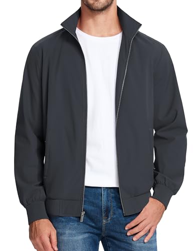 MAGCOMSEN Men's Lightweight Bomber Jacket Windproof Water Resistant Zip Up Coat Stand Up Collar Windbreaker with 3 Pockets