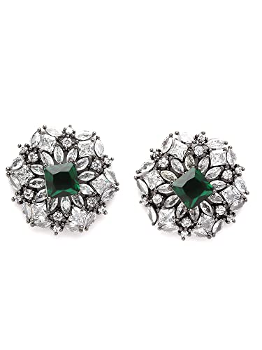 Image of Karatcart Women Green American Diamond Stud Earrings