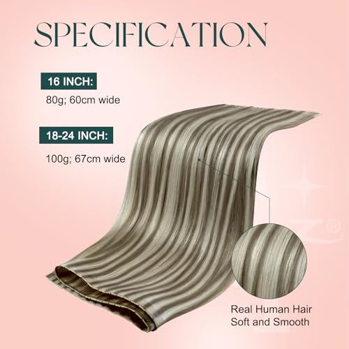 Image of Easyouth 80g Butterfly Weft Hair Extensions Brown, Hole Weft Extensions Human Hair, Highlight Light Brown and Platinum Blonde, 16Inch, Easy to Apply, for Beginners, Butterfly Wefts Remy Hair Extension