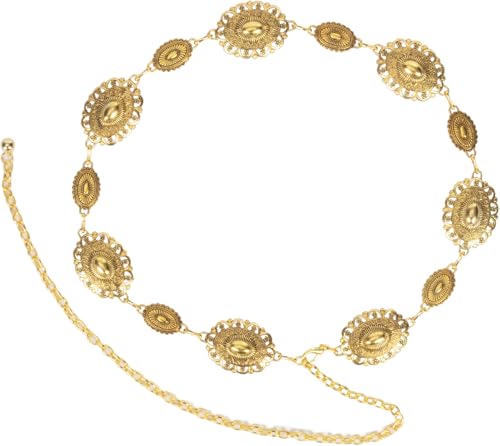 Women Western Concho Chain Belt - Fashion Gold Metal Waist Cowgirl Belt for Dresses Jeans3
