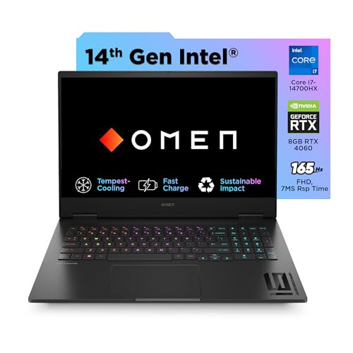 Image of HP OMEN Gaming Laptop, Intel Core i7-14700HX (14th Gen), 8GB RTX 4060 GPU, 16.1-inch (40.9 cm), 140W, FHD, IPS, 165Hz, 300 nits, 16GB DDR5, 1TB SSD, RGB Backlit KB (MSO, Black, 2.32 kg), wf1025TX