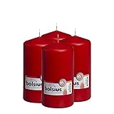 BOLSIUS Set of 4 Pillar Candles 3' x 6' Red -Unscented Dripless - -Clean Burning Smokeless Dinner...
