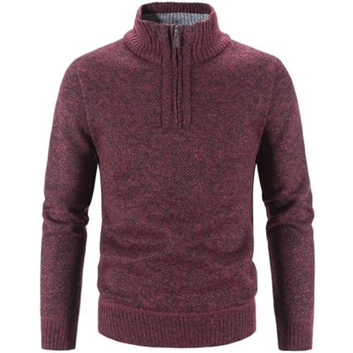 Men Half Zipper Fleece Sweater Stand Collar Thick Warm Knitted Pullover Top for Autumn Winter Streetwear