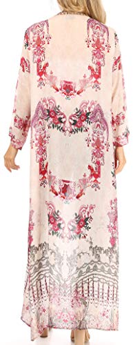 Image of Sakkas Iona Women's Casual Boho Long Kimono Cardigan Open Front Floral Print Loose