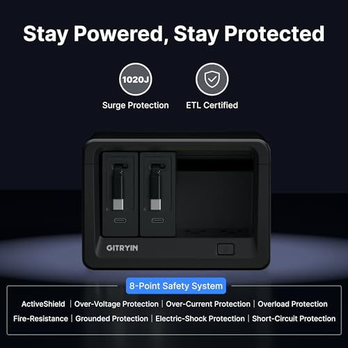 Image of Gitryin 10-in-1 Desktop Charging Station with 2 Retractable Type-C Wall Chargers, 40W USB-C Power Strip with Flat Plug, Extension Cord with 1020J Surge Protection for Home Office