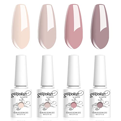 Vishine Vernis Gels Semi-Permanents, Lot de 4 Couleurs Beige Nude Chair Collection Nail Art Vernis à Ongles UV LED Gel Polish Varnish Manucure 8ml C015