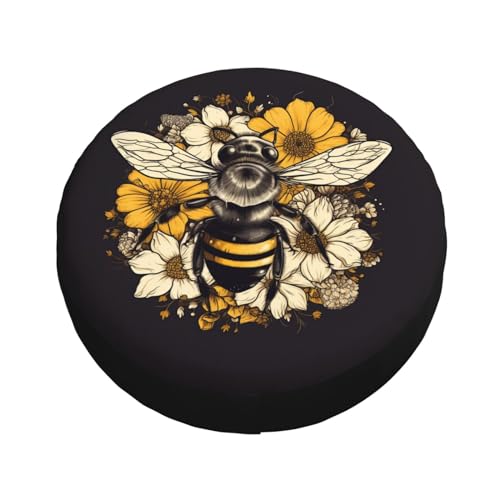 Image of Fluffy Bee Sunflower Spare Tire Cover Universal Fit for Trailer RV SUV Truck Camper Weatherproof Protectors Tyre Covers 14 inch 15 inch 16 inch 17 inch