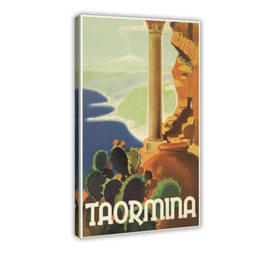 Poster Taormina Italy decoration vintage sur toile, l\'idee cadeau ideale