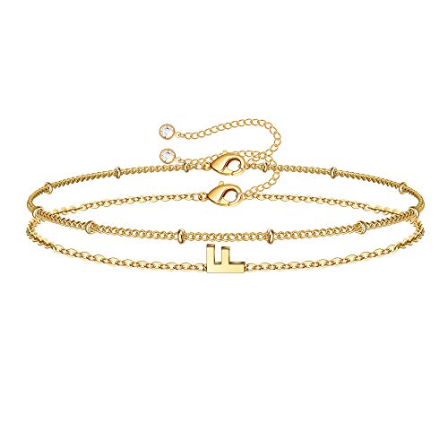 Image of M MOOHAM Valentines Day Gifts for Her Women - Layered Initial Bracelets Gift Letter A-Z Charm, Dainty 14K Gold Plated Initial Bracelets for Women Teen Girls Birthday Jewelry Gifts