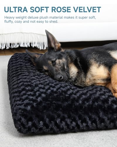 Image of KSIIA Washable Dog Bed Medium Size Dog Crate Bed Pet Mat 35 inchx23 inch Black | Deluxe Plush Comfy Kennel Pad, Anti-Slip Bottom,Deep Sleeping Mat for Medium Dogs,Machine Washable for Easy Cleaning