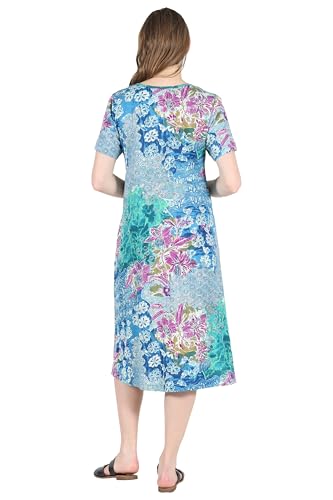 Image of LA CERA Women's 100% Cotton Floral A-Line Sun Dress with Side Pockets Midi | Scoop Neck | Short Sleeves | Side Pockets | Floral Print