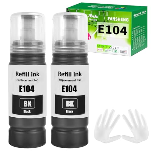 FANSHENG 104 Tinta Compatible con epson 104 Botellas de Recarga 104 para ET-1810 ET-2870 ET-2720 ET-2715 ET-2721 ET-2712 ET-2810 ET-2820 ET-2821 ET-2825 ET-2826 ET-4700 ET-4800 (2 x Negro)