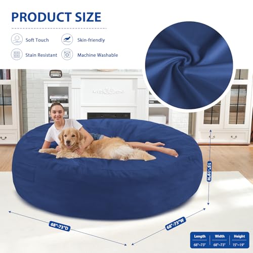 7FT Bean Bag Chair, Large Bean Bag Chairs with Memory Foam Filled, Fluffy Beanbag Sofa with Dutch Velvet Cover, Round BeanBag Chairs for Living Room, Playroom - Blue