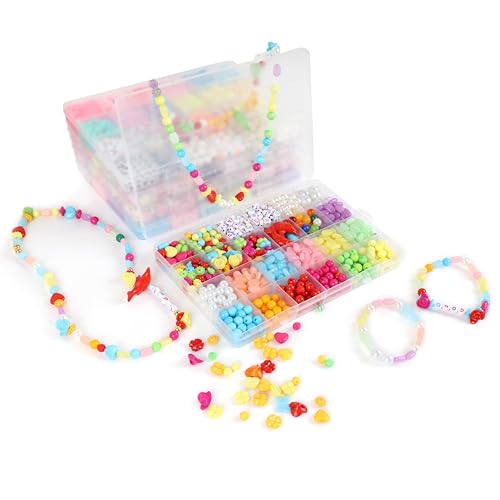 Image of ambitieux Diy Bracelet Making Kit - 600 + Pcs 24 Colorful Beads, 10M Elastic Thread, Jute Bag, And Cutter - Gift For Girls Birthdays (All Color),Multicolor
