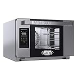 Cadco XAFT-03HS-GD 23-5/8' Bakerlux GO Half-Size Heavy-Duty Countertop Digital Convection Oven for Restaurant Hotel Food Truck Concession Kiosk, 3 Shelves, Stainless Steel, 120V, NSF