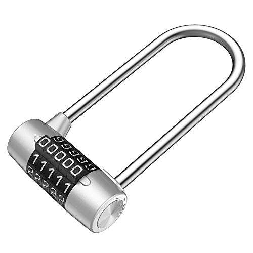KeeKit 5 Digit Combination Padlock, 4.65 Inch Long Shackle Resettable Padlock, Lengthened Gym Lock Waterproof for School, Employee, Gym & Sports Locker, Gate, Case, Toolbox, Fence - Silver