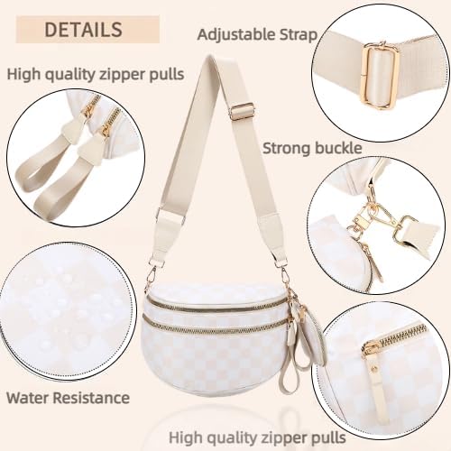 Checkered Crossbody Bum Bags for Women, Nylon Sling Bags with Shoulder Strap, Large Capacity Checkered Purse Bag - Image 4
