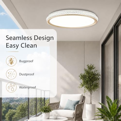 LED Flush Mount Ceiling Light, 38W 3800LM Dimmable, 15 in Low Profile, Gold by OKjnbg - Used condition - Image 6