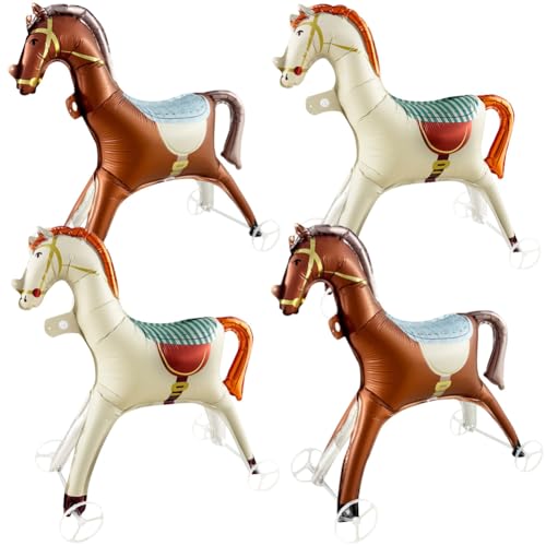 HGSHUO Foil Balloon Horse Self Standing Balloon Birthday Balloon Foil Children's Birthday Decoration Rider Decoration Riding School Horse Balloons Girls Boys Pack of 4