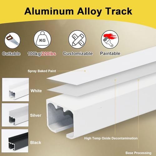 Heavy-Duty Black Aluminum Art Display Track - Silent Sliding Pulley System for Paintings & Photos, Adjustable Hooks, 1.5m Rail + 0.5m Cable Included, Perfect for Home & Gallery Use