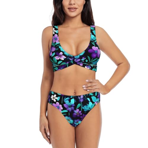 Maillot de bain 2 pièces floral violet anti-irritation et séchage rapide