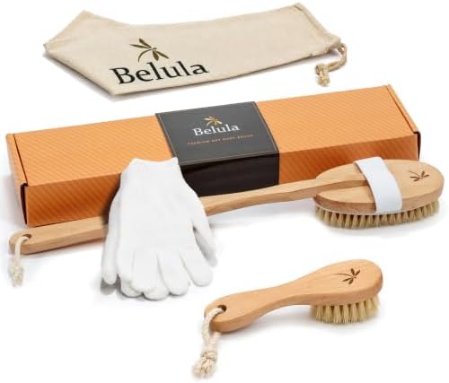 Belula 100% Boar Bristle Dry Brushing Body Brush Set, Face Brush,...