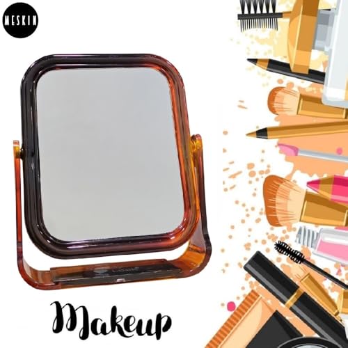 Image of MESKIN Dual-Sided Square Makeup Mirror - Stylish, Compact Mirror with Clear Reflection for Accurate Grooming and Beauty Care (Brown, Pack of 1)